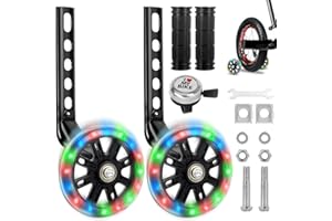 Rppiup Bike Stabilisers, Stabilisers for Children Bike Mute Flash Wheels, Kid Bikes Stabiliser for Child Bikes Bicycle Training 12 14 16 18 20 In with Adjustable Bicycle Stabiliser Mounted Kit (BLACK)