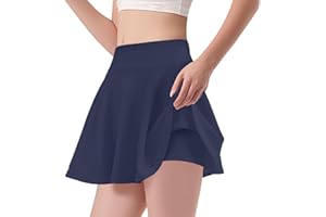 Bryndo Girls High Waisted Stretch Flippy Skater Skirt with Built-in Safety Shorts, Flared Pleated School Skirt, Casual, Dance, Gym Skirt