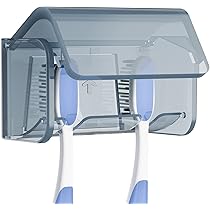 Linkidea Confezione da 2 Portaspazzolini da parete con coperchio per doccia, camper, camper, bagno, autoadesivo, 2 slot, portaspazzolino da viaggio
