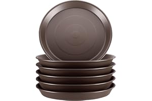 GROWNEER 6 Packs 27 CM Plant Saucer Plant Drip Trays, Plastic Plant Trays for Pots, Heavy Duty Pot Drip Trays for Indoors Outdoor Flower Planters, Brown