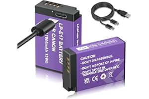 Mspalocell 2 Piezas LP-E17 batería de Repuesto con Puerto de Carga USB Tipo C 1800mAh, Compatible con Canon XC10 XC15 EOS-R RA R6 R5 R7 EOS 60D 70D 80D 90D 5D Mark I Mark II Mark III IV 6D 7D