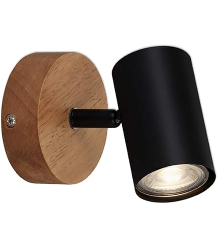 BRILONER - Plafondlamp, vintage, draaibaar, houten basis, GU10-fitting, max. 35 watt, plafondlamp, lamp, woonkamerlamp, slaapkamerlamp, keukenlamp, plafondspot, 28 x 10 x 13,5 cm, zwart-wit