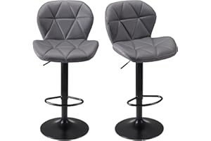WangPangzi Bar Stools Set of 2 Bar Chairs,Modern Height Adjustable Kitchen Stools With Backs, Swivel Faux Leather Kitchen Island Chairs(Dark Grey)
