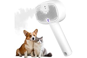 ALAFLY 3-In-1 Cat Steam Brush for Shedding, One-Touch Release - Rechargeable - Self Cleaning Comb for Indoor Cats, Anti-Static Grooming Brush for Long and Short-Haired Cat/Dog, White