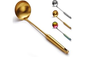 Evanda Złota chochla do zupy ze stali nierdzewnej, łyżka do serwowania, do restauracji i gotowania w domu, nadaje się do mycia w zmywarce