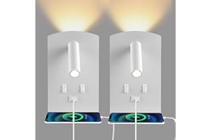 WEIGUDOC Lampe de Lecture LED, Applique Murale LED avec plateau de téléphone, Liseuse de Chevet Réglable, avec Port de Charge USB et Interrupteur, Lumières Murale Couloir (lumière chaude 3W + 9W) (Blanc)