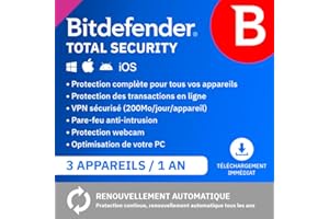 Bitdefender Total Security| 3 Appareils | 1 An | PC/Mac/iOS/Android | Code d’activation par email | Renouvellement Automatique