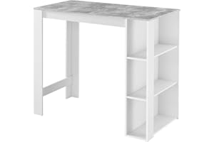 [en.casa] Tavolo Alto da Bar Bancone da Cucina a 3 Ripiani Laterali Penisola Salvaspazio con Scomparti Vani Aperti 120 x 60 x 106 cm - Bianco/Effetto Cemento