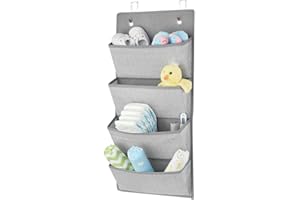 mDesign Portaoggetti bagno da appendere – Porta borse con quattro ampie tasche – Tasche portagiochi e porta accessori per bimbi in fibra sintetica traspirante e metallo – grigio