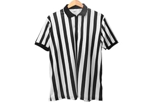 Yolispa Maillot d'arbitre officiel pour homme - Noir et rayé - Col orné - Maillot d'arbitre 0 réf pour arbitre de basket-ball - Maillot d'arbitre pour homme