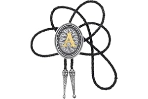 STARBRILLIANT Vintage Iniziale Dalla A Alla Z CowBoy Nero Bolo Cravatta Intagliare Fiore Con Corda Di Pelle Bovina ， Ovale Iniziale