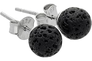 LEBENSQUELLE PLUS Kolczyki z lawy | kolczyki z kamieniem szlachetnym | kulka/perła o średnicy 6 mm | srebro próby 925, lawa, Kamień lawy