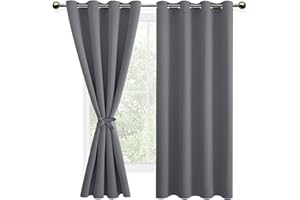 DWCN Zasłona nieprzezroczysta z uchwytem marszczącym, zasłony zaciemniające na przelotkach, termiczna, do salonu, sypialni, zaciemniająca, izolacja cieplna, szara, 137 x 132 cm (wys. x szer.)