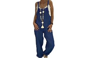 DianD Jumpsuits for Women Casual Sleeveless Pants Wide Leg Trousers Loose Baggy Dungarees Ladies Adjustable Bib Overalls Suspenders with Pockets Playsuit