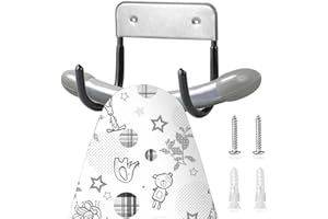LUTAKU Percha para tabla de planchar, gancho para tabla de planchar montado en la pared, soporte de metal para tabla de planchar fuerte, soporte de pared para tabla de planchar pequeña y grande (negro