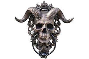 BOWTONG Horned God Skull - Figura decorativa de resina para puerta, diseño de calaveras góticas para pared, decoración de pared, colgante misterioso Christma, decoración para patio, interior