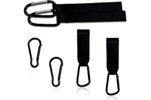 ZWZNBL Set of 6 hooks and carabiners for stroller, 2 belts and 2 normal stroller hooks, 2 carabiners, universal carabiner for stroller, wheelchair, handbag.