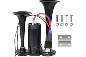 Colexy Air Horn 12V, 150DB Super Loud Sound Dual Trumpet Universal Car Air Horn with Compressor for Cars, Trucks, Motorcycles, Boats, Trains and More (Black)