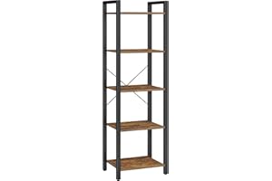 VASAGLE Étagère de Rangement 5 Niveaux, Bibliothèque, Cadre en Acier, Étagère sur Pieds pour Salon, Chambre, Bureau, 30 x 39,6 x 154 cm, Style Industriel, Marron Rustique et Noir d'encre LLS100B01