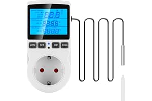 ‎SEAMUING Seamuing Thermostat Steckdose 16A 230V Digitaler Temperaturregler mit Fühler Heizung Kühlung Thermostat Socket Temperaturschalter für Reptilien Aquarien Gewächshaus Kühlschrank Fermentation