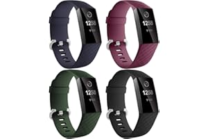 Dirrelo Compatible avec Fitbit Charge 3/Fitbit Charge 4 Bracelet pour Femmes Hommes, 4 Pack Étanche Remplacement de Silicone Réglable Bracelets de Sport pour Fitbit Charge 3/4/SE Fitness Tracker, S/L