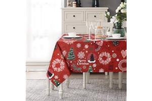 LinTimes czerwony świąteczny obrus na stół wodoodporny prostokąt z białym płatkiem śniegu Boże Narodzenie dekoracje stołowe na święta Boże Narodzenie, 132 x 180 cm, prostokątny