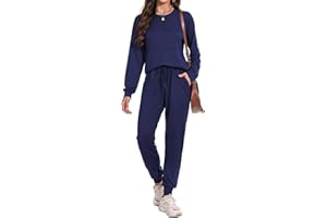 Irevial Décontracté Femme Ensembles Survetement de détente Yoga Sportswear Ensemble de pyjama et col rond Tenue de 2 pièces casual Survêtement Jogging pour le fitness