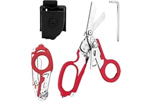 ZENGJUNWEI 6 En 1 Ciseaux Pliants, Ciseaux De Secours, Pinces Tactiques Pliantes Avec Cutter Sangle Et Commutateur De Verre De Secours (Rouge)
