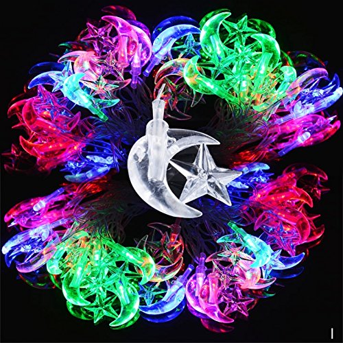 Preisvergleich Produktbild Leeko Lichtervorhang Sternenvorhang 5M * 28 LED Bunte Lichterkette Stern und Mond Weihnachten