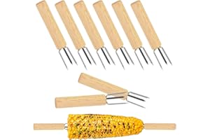 ANTHYTA 8 Stück Maisspieße Mais Halter Holz Maiskolbenhalter mit 3 Edelstahl Zinken Maiskolben Spieße Holz 10cm Lange Maisspieß Mais Pickser Holzgriff Corn Holder für Maiskolben Wurst Obst BBQ Camping