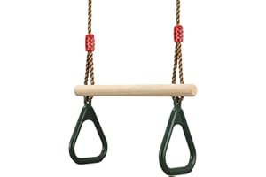PELLOR Trapèze Balançoire Enfants Extérieur Anneaux Gymnastique Corde Ajustable pour Portique Toboggan Jardin Vert
