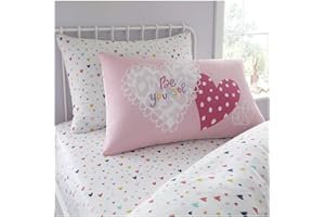 GC GAVENO CAVAILIA Kids Pink Heart Bed Sheets Single with Pillowcase, Easy Fit Girls Single Bedding, Breathable Toddler Bedding Sheet