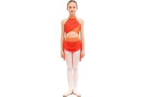 TTAO Robe Danse Lyrique Classique Enfant Fille Justaucorps Gymnastique Patinage Artistique Robe Danse Latine Jazz Rumba Salsa Valse Tango Performance Dancewear 5-16 ans