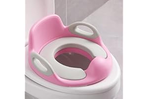 ACXIN Kinder Toilettensitz WC-Sitz für Junge und Mädchen Kindertoilettensitz für Kissengriff und Rückenlehne WC-Trainer für Runde und Ovale Toiletten, Rosa + Grau