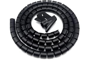 BuxiuGK 28mm x 2m Cable Tidy Wrap Black Spiral Cable Tidy Tube Cable PE Pipe for TV Wire Computer Cable on Home or Office,Black