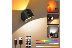 KINGMILE LED Wandleuchte Innen,Akku Wandlampe Ohne Stromanschluss mit Fernbedienung,RGB Touch Control Wandleuchten,Kabellos Nachttischlampe mit 3 Farbmodi,360° Drehbare Dimmbar Wandbeleuchtung für Schlafzimmer