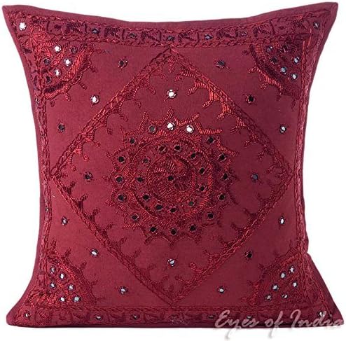 JHC 16" meroon Mirror Embroidered Decorative Sofa Throw Pillow Cushion Cover Bohemian