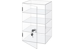 Barydat Acrylic Display Case with Lock Key Countertop Display Case Transparent Display Cabinet Display Case Multifunctional Safe Storage Box for Retail (9.8 x 9.8 x 15.7 inch, Fixed 4 Tier)