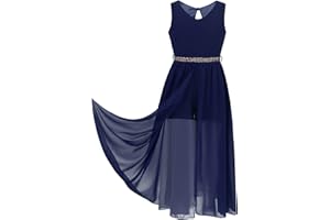 Freebily Bébé Fille Robe Princesse Soirée Mariage Robe de Cérémonie avec Short Ceinture Strass Mousseline Robe Demoiselle d'honneur Baptême Fête pour Enfant 3-16 Ans