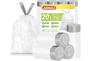 Bin Bags 20L with Drawstring Tie Handle,AOSULI White Bin Liners/Strong Trash Bags
