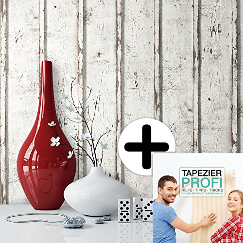Tapete Vliestapete Antik Holz Muster in Creme Weiß , schöne edle Tapete im Antikholz Design , moderne 3D Optik für Wohnzimmer, Schlafzimmer oder Küche inkl. Newroom Tapezier Ratgeber mit super Tipps! - 5