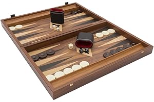 Manopoulos Backgammon-Set, Walnuss und Eiche, mit Philos-Deluxe-Bechern