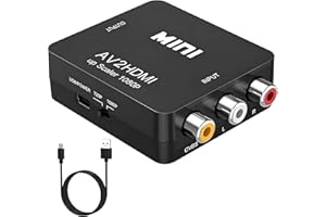 GANA Convertisseur RCA vers HDMI, Adaptateur AV vers HDMI, Convertisseurs Vidéo Audio Composite RCA 1080P CVBS avec Câble D'alimentation USB pour Caméra PS2 SNES VHS Xbox PS4 TV DVD Wii Supportant PAL NTSC