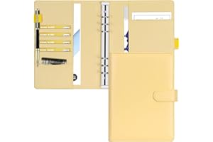CLASSYCOO A5 Leather Notebook Binder,6 Ring Binder Planner Notebook Cover for A5 Filler Paper,Loose Leaf Personal Planner Binder Cover with Magnetic Buckle Closure(Inner Paper Not Included) (White) (Yellow)