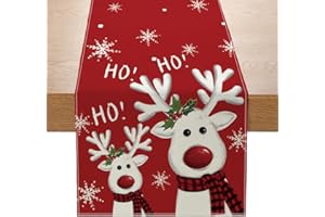 TUANMOZI Tischläufer Weihnachten Rentier Baum Schneeflocken Weihnachtsdeko Weihnachtstischdecke Weihnachtsdeko Tisch Weihnachtstischläufer Deko Winter Tischläufer 40x140 cm (15, 40 x 140 cm)