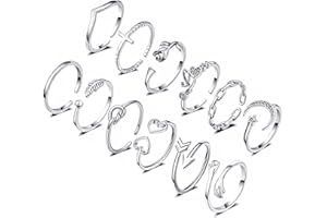 FUNEIA 12 Stücke Verstellbare Ringe Damen 14 Karat Vergoldete Gold Silber Rosegold Ring set Knöchelringe Daumenringe Set Rose Mond Stern Stapelbare Ringe Offene Fingerringe Frauen Mädchen