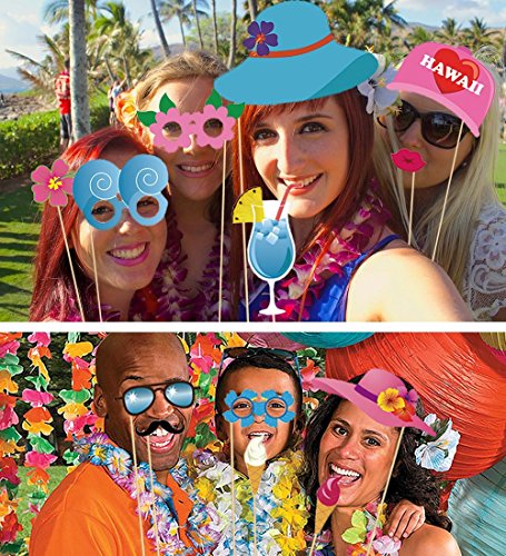 Veewon 60pcs Luau Hawaiisch Fotorequisiten Foto Booth Requisiten Tropische Sommer Festivals Strand Pool Party Hochzeit Geburtstag Dekorationen Lieferungen - 2