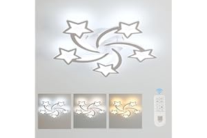 Lumiup LED Ceiling Light, White Acrylic 5-Star Shaped Ceiling Light with Remote Control, Modern Dimmable (3000K-6500K) Ceiling Light for Children's Room, Bedroom, Living Room