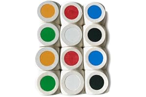 Spieltz Dadi di colore in legno, 16 mm. Made in Germany. 12 cubetti, puntini di colore rosso, giallo, blu, verde, nero, bianco, per giochi da tavolo