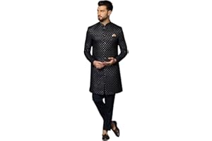 KISAH Sherwani Herrenhosen-Set, Baumwolle, volle Ärmel, knielang, gerade, normale Passform